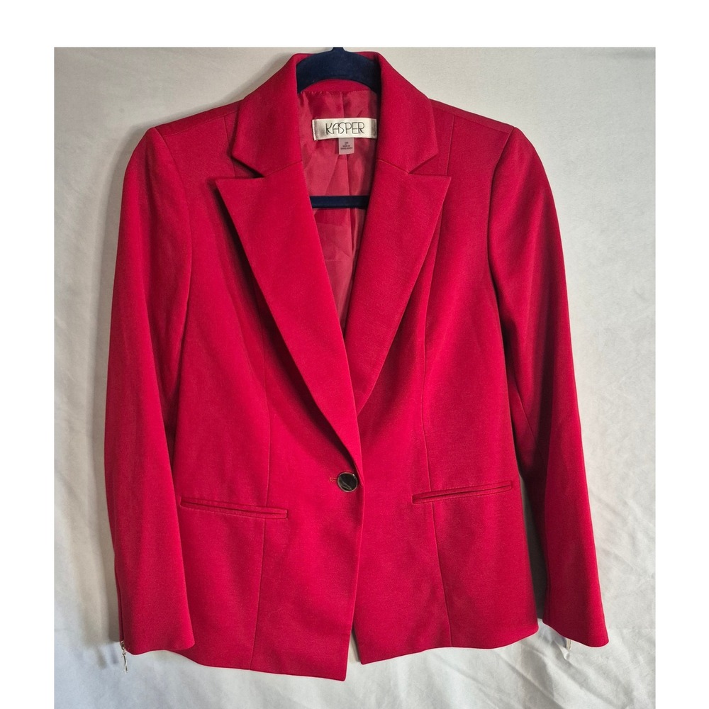Kasper Red Blazer Women's 2P Petite Zipper Detail Career Jacket